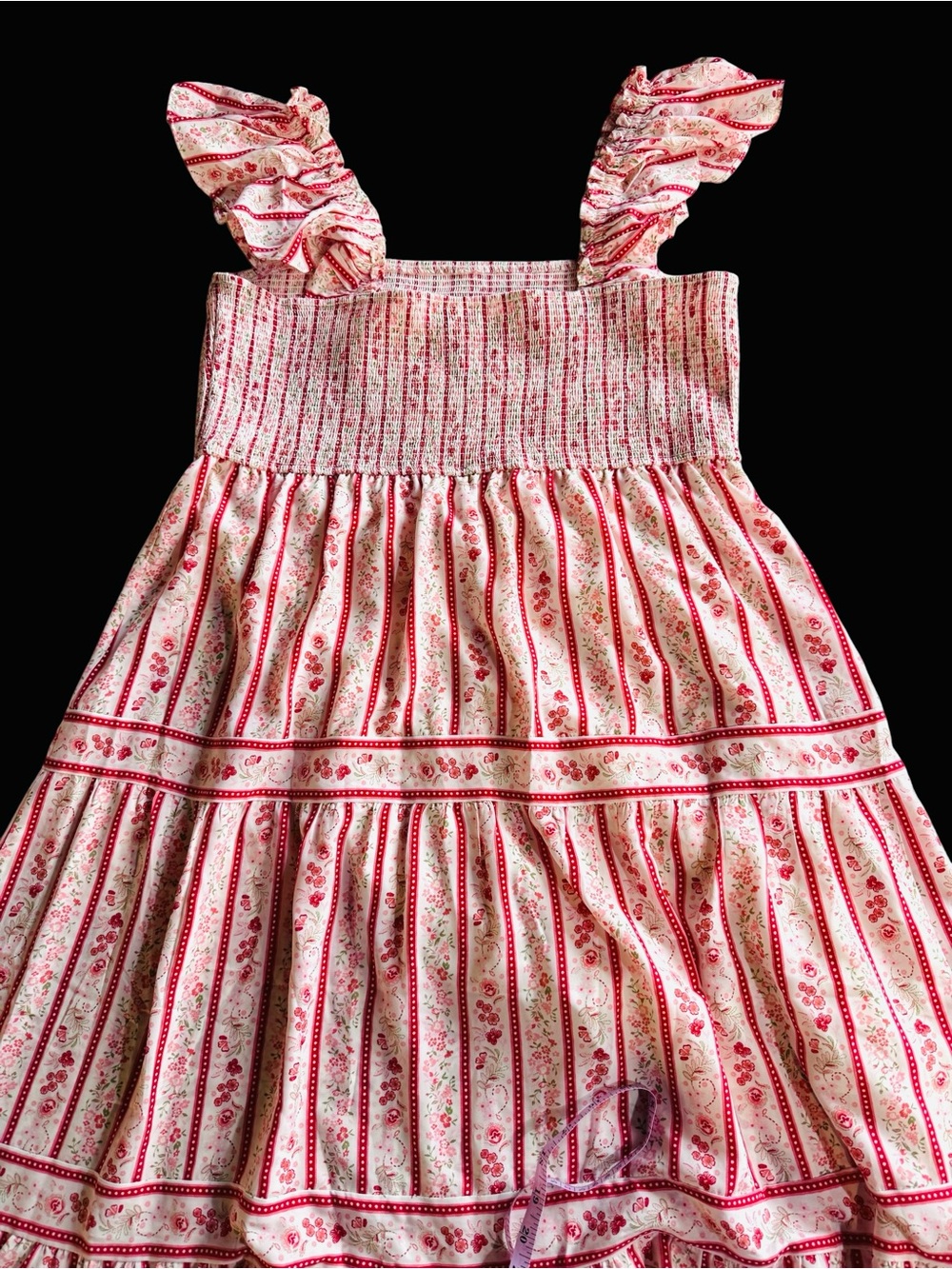 Blu Pepper Strawberry Sweetheart Red Pink Smocked Ruffle Sleeve Midi Dress - Picture 5 of 6
